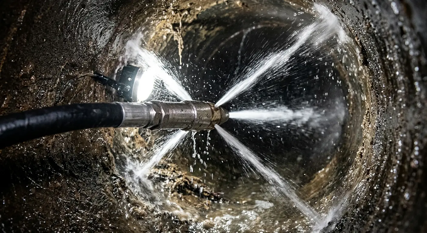 High-pressure hydro jetting nozzle cleaning sewer pipe for Sewer Line Relining in Edison